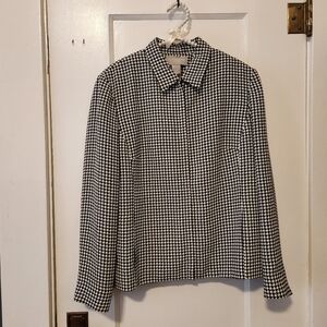 Liz Claiborne Collection Houndstooth Suit Zipper Jacket Skirt Black White Sz 16